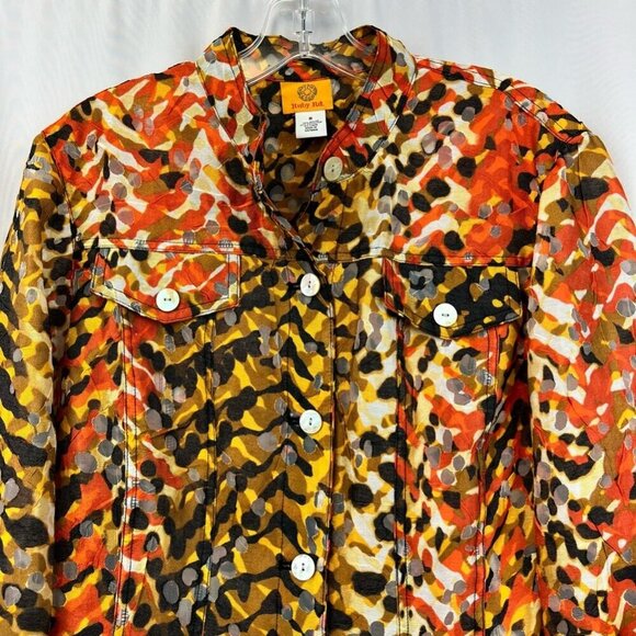 Ruby Rd Womens Shirt Jacket Multicolor Buttons Front Pockets Roll Tab Sleeve 8 - Picture 5 of 10